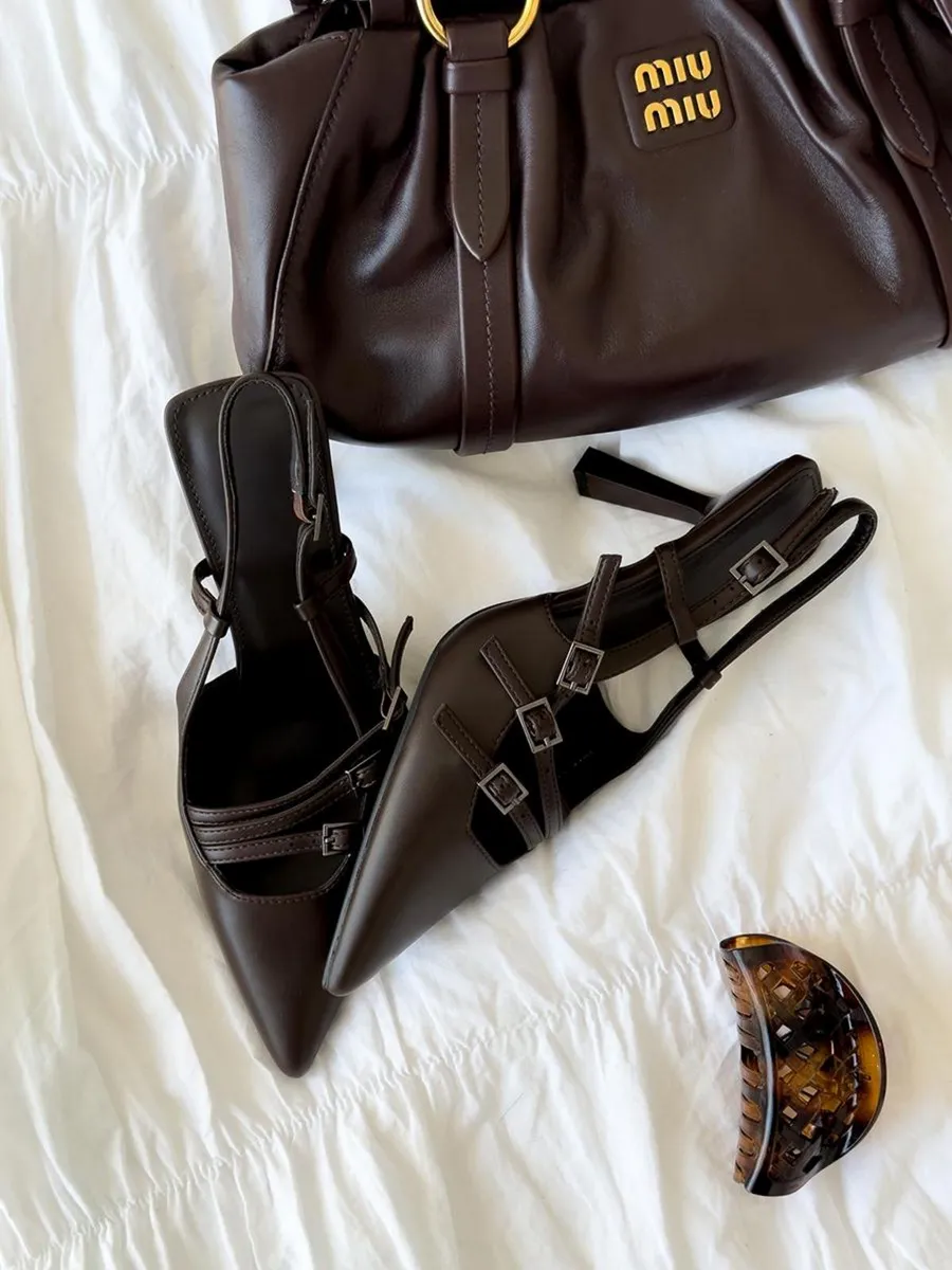 Туфли слингбэки на высоком каблуке