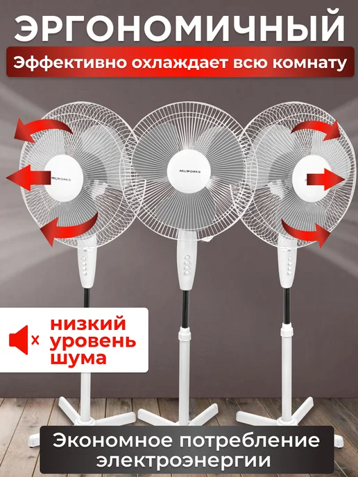 MilWorks Вентилятор напольный для дома, белый, фото 2