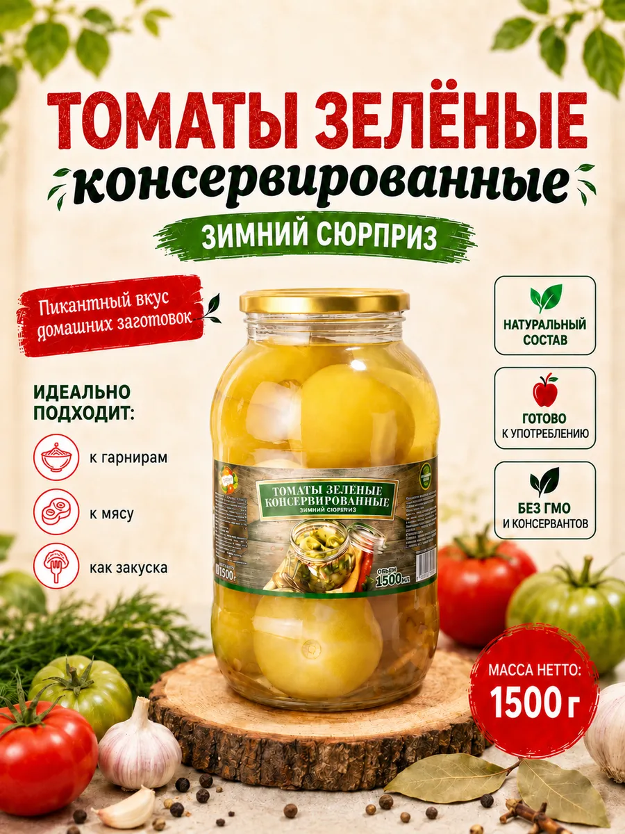 Томаты зеленые "Зимний сюрприз", 1500 мл