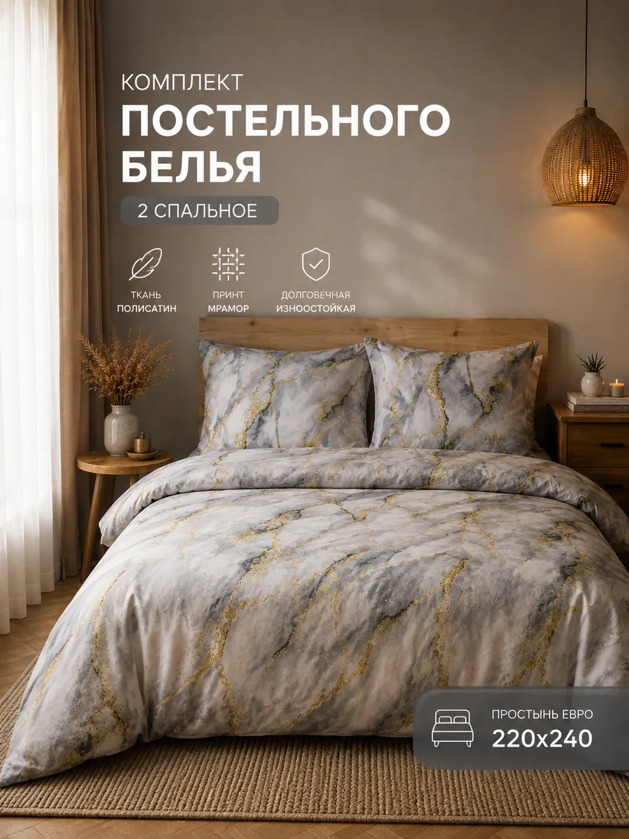 Постельное белье 2 спальное евро с наволочками 70х70