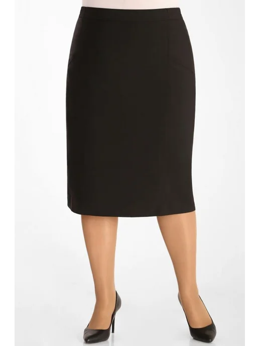 Stylish Plus Size Юбка классическая базовая офисная на подкладке, со шлицей, черный, фото 2