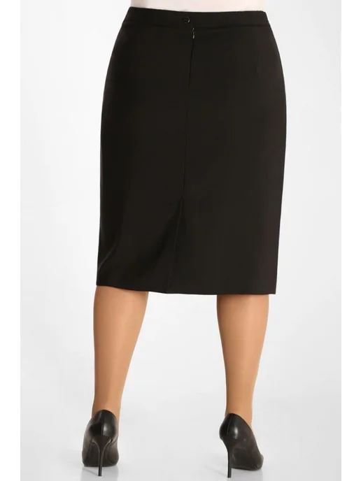 Stylish Plus Size Юбка классическая базовая офисная на подкладке, со шлицей, черный, фото 3