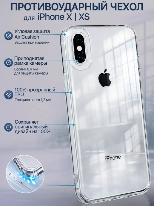 Мобимания Чехол iPhone X XS прозрачный с защитой камеры, вариант