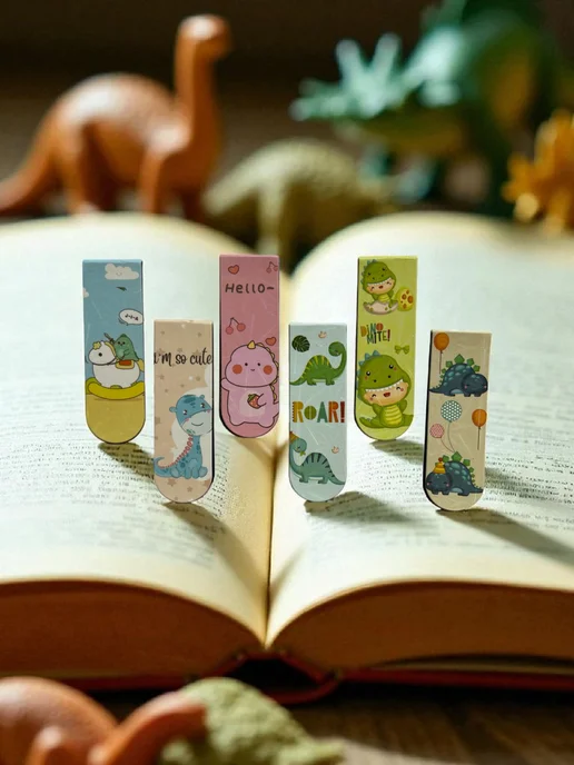 Лушенька Душенька Шоп Закладки для книг магнитные динозавры, 6 шт микс, 6 шт, фото 6