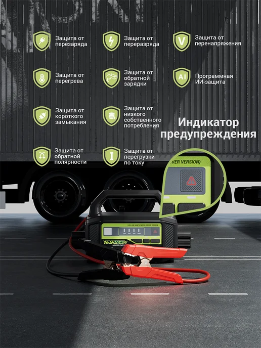 YESPER Пусковое устройство 12 24V бустер, 36400mAh, мороз -40℃, 36400 мАч, фото 4
