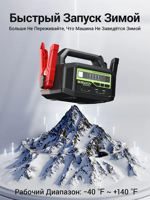 YESPER Пусковое устройство 12 24V бустер, 36400mAh, мороз -40℃, 36400 мАч, фото 5