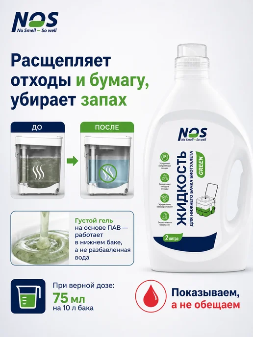 NOS - No smell, So well Жидкость для биотуалета набор нижний и верхний бак 2л+2л, 2 л, 2 л, фото 3