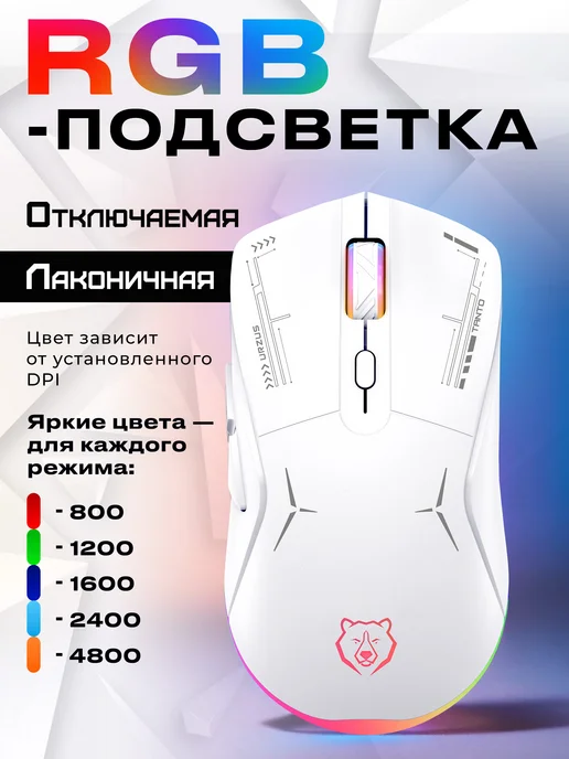 URZUS Мышь беспроводная игровая Tanto UR-5495115, белый, фото 5