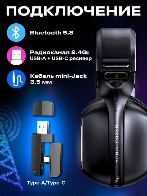 URZUS Наушники беспроводные с микрофоном Ninja UR-5524115, черный, фото 6