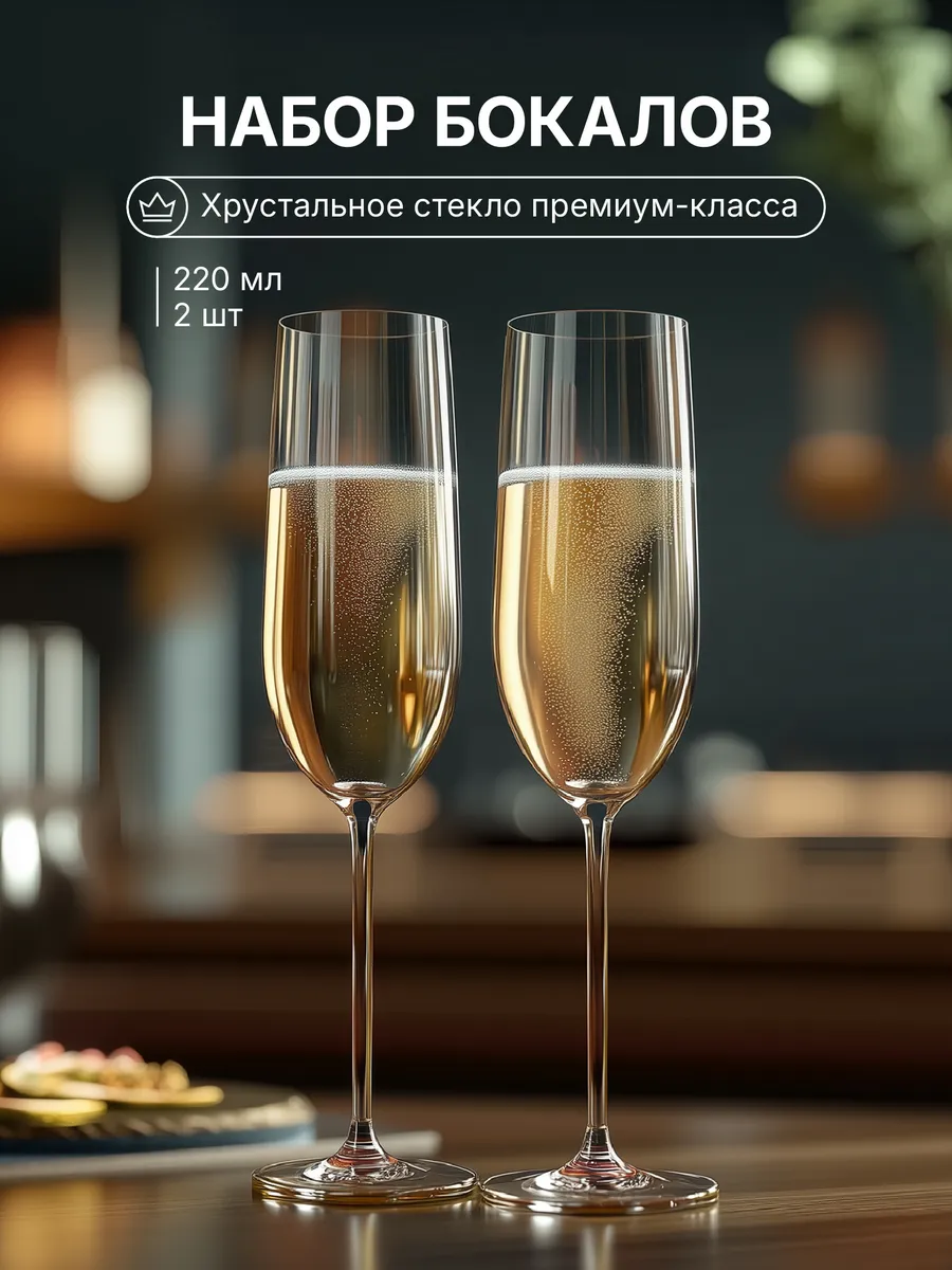 Бокалы для шампанского 220 мл набор подарочный 2 шт.