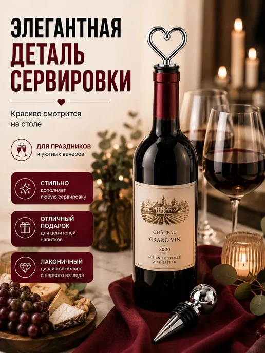 АникС Пробки для вина Сердце Шар набор 2 штуки, черный, фото 6