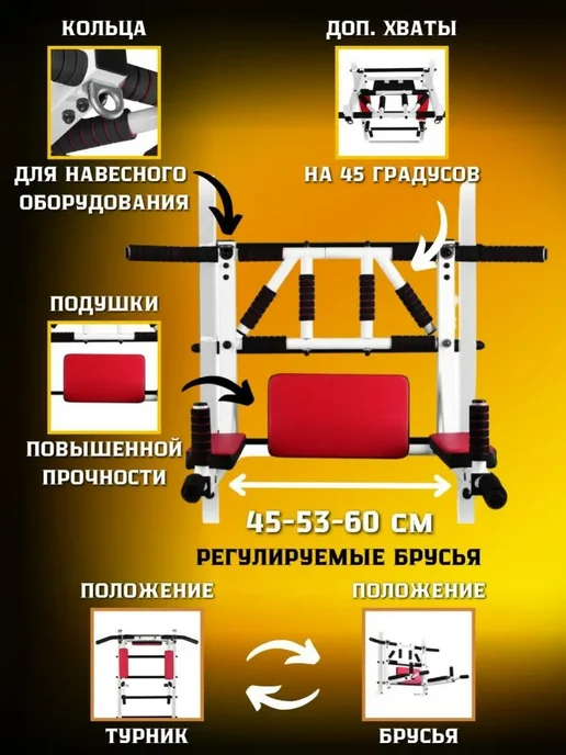 Sportlim Турник Мультихват 3в1 на Шведскую стенку, белый, фото 6