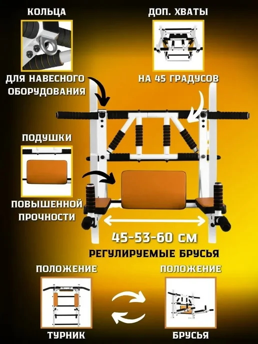 Sportlim Турник Мультихват 3в1 на Шведскую стенку, белый, фото 7