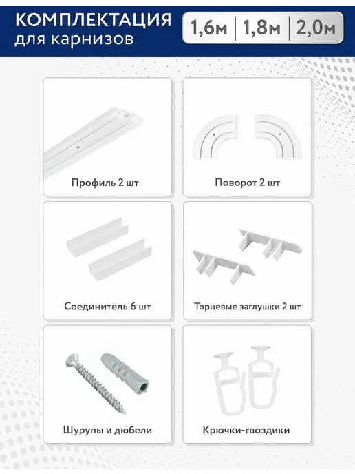 Jumilia Карниз для штор потолочный 200 двухрядный угловой с блендой, белый, фото 7
