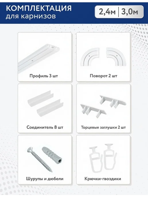 Jumilia Карниз для штор потолочный 240 двухрядный угловой с блендой, белый, фото 7