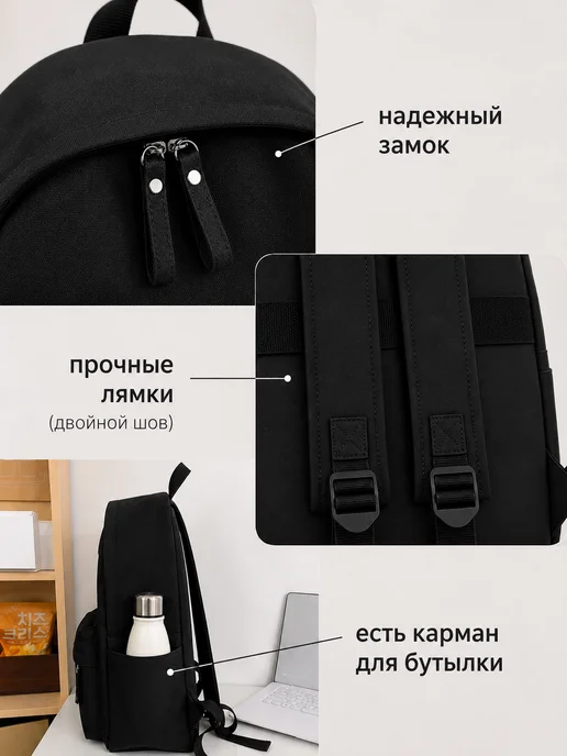 TURI G. Рюкзак городской для ноутбука школьный, черный, фото 4
