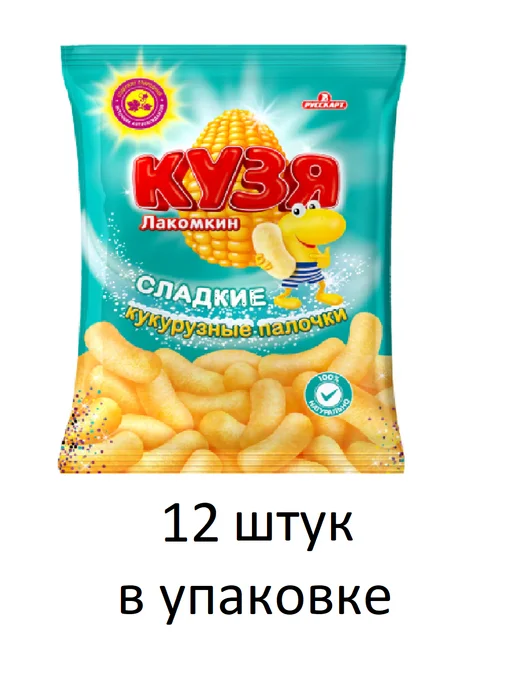 РУССКАРТ Кукурузные палочки Кузя Лакомкин, 100г, 15 шт, 140 г, 12 шт