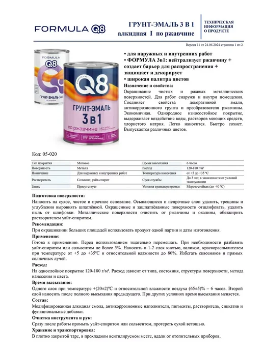 Formula Q8 Эмаль для металла и дерева ПФ-115, Морская волна 1,8 кг, 1,8 кг, фото 2