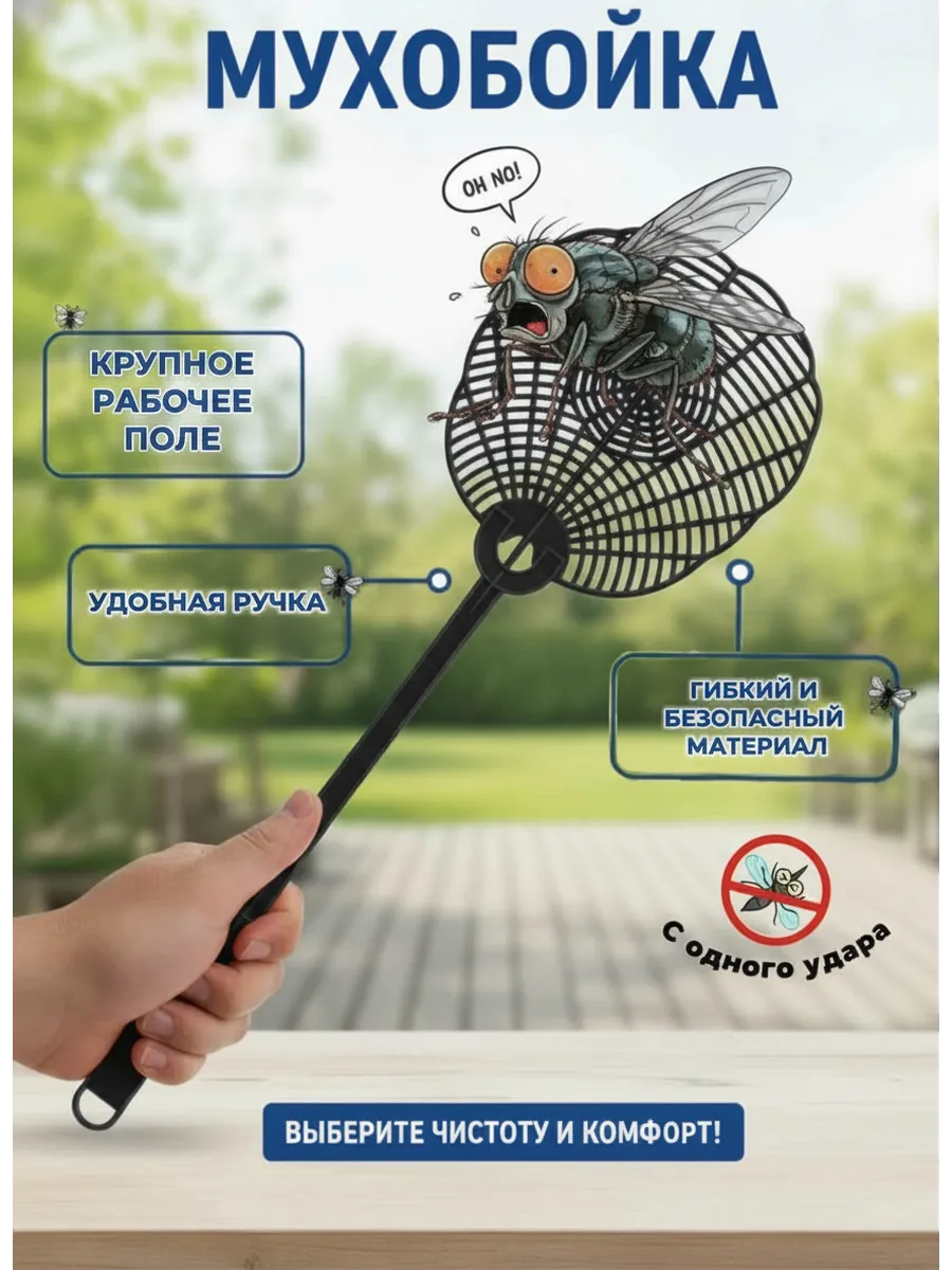 Мухобойка механическая пластиковая ручная хлопушка для мух