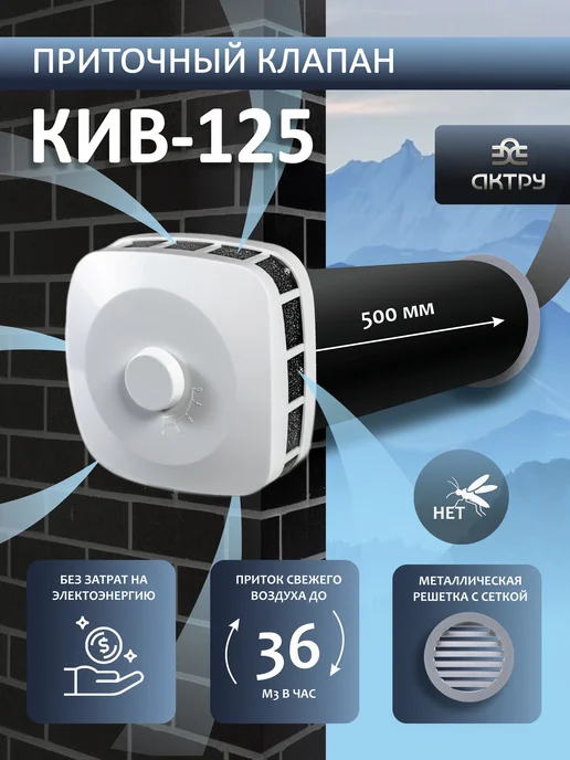 кив-125 Приточный клапан КИВ-125-500 ПК, белый
