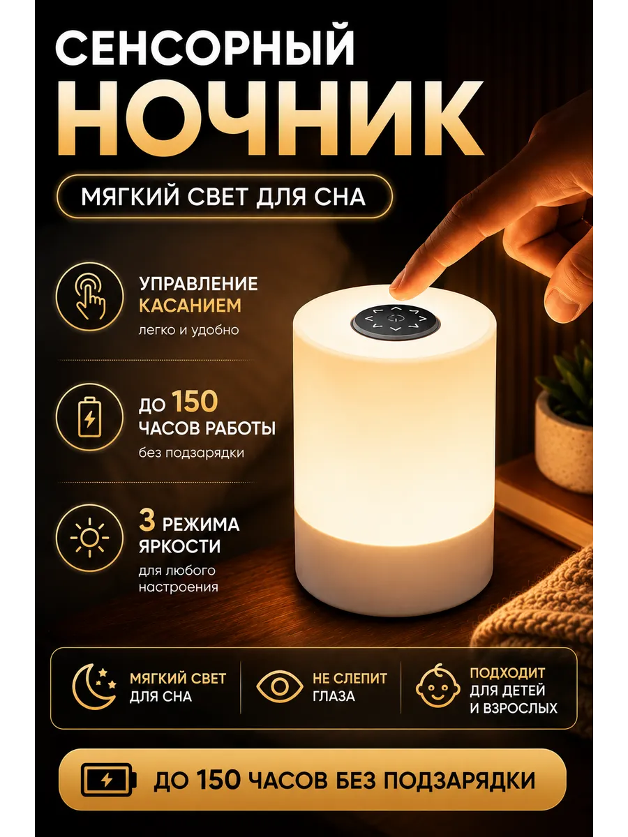 Ночник сенсорный, детский светильник настольный
