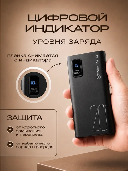PrimeEnergy Повербанк для телефона 20 000 mah с быстрой зарядкой, 0 мАч, фото 6