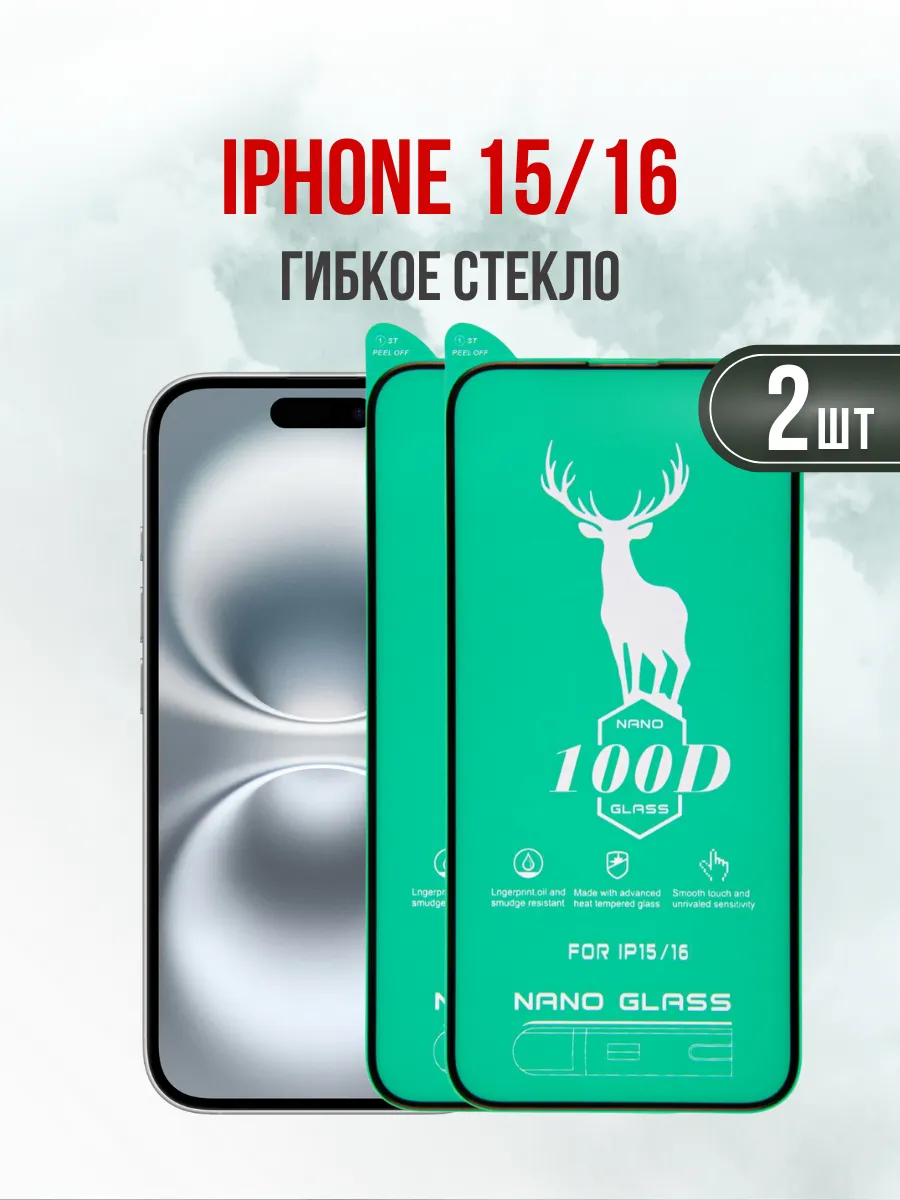 Защитное гибкое глянцевое стекло iPhone 16\15\14 Pro 2шт.