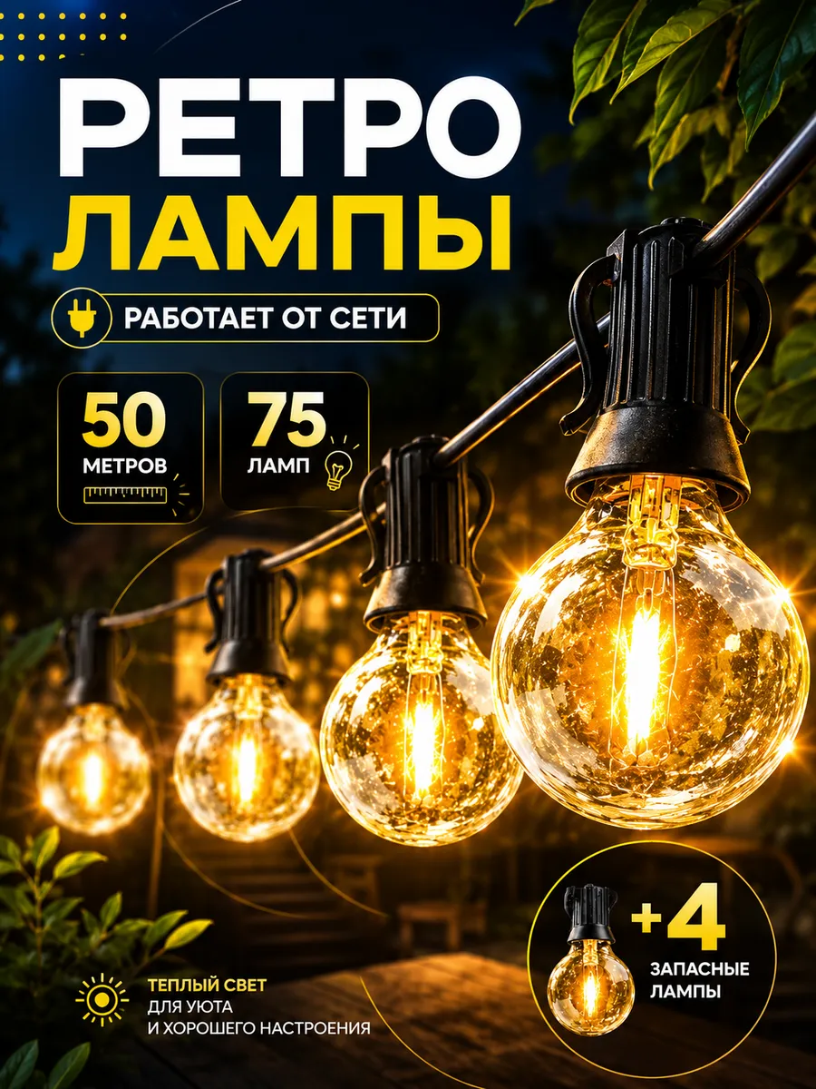 Гирлянда уличная лампочки ретро
