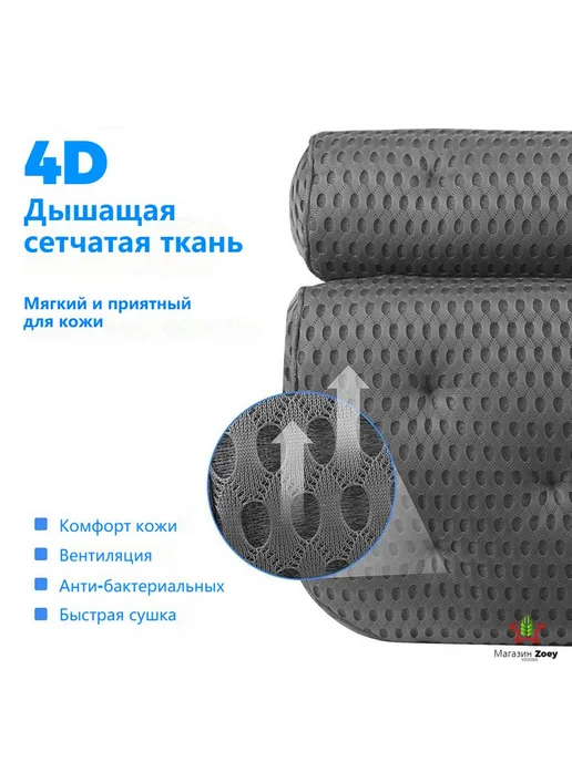 Подушка для ванны подголовник на присосках Черное, черный, фото 3