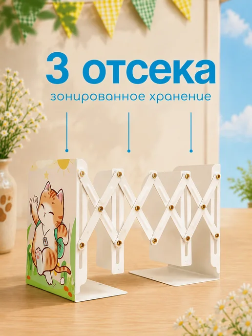 CINLAN Подставка для книг металлическая раздвижная с принтом, бежевый, фото 3