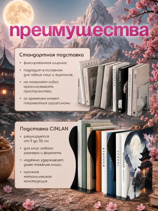 CINLAN Подставка для книг металлическая раздвижная с принтом, черный, фото 4