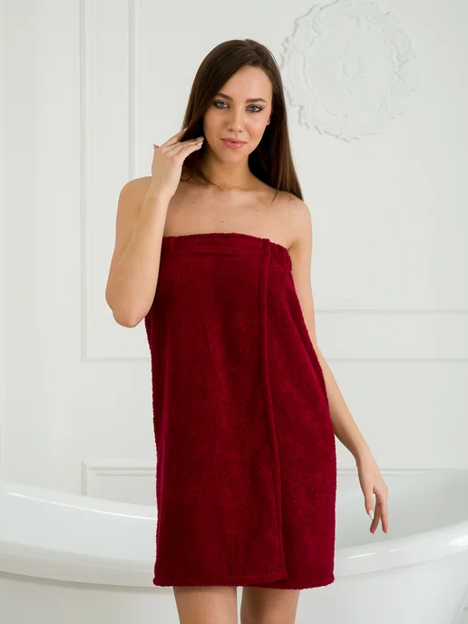 BIO-TEXTILES Махровое парео килт для бани на липучке, красный