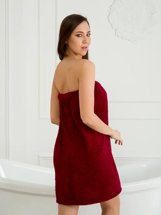 BIO-TEXTILES Махровое парео килт для бани на липучке, красный, фото 5