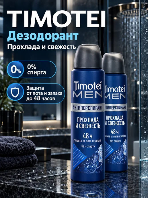 TIMOTEI Дезодорант Прохлада и свежесть мужской, 2шт по 150мл, 2 шт, 150 мл