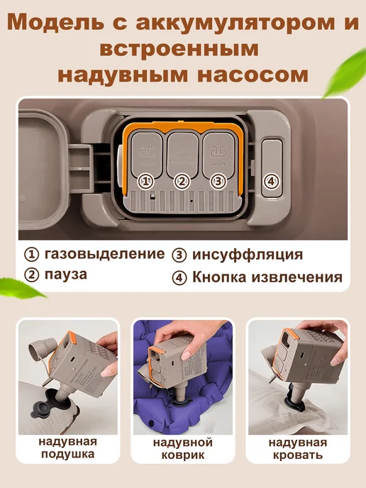 hikdori надувная кровать двуспальная с насосом и спинкой, бежевый, фото 2