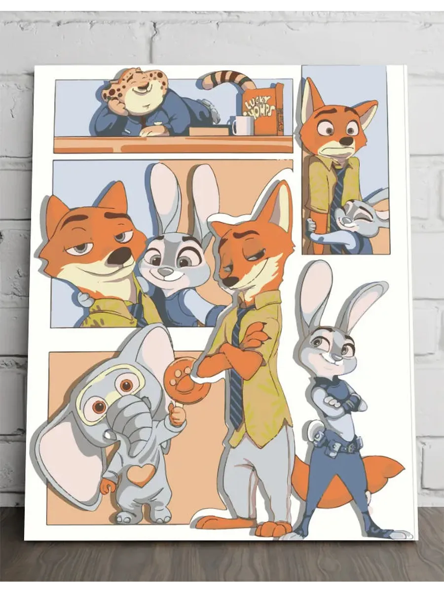 Картина по номерам — герои Зверополиса в комикс-коллаже — 40×50 см