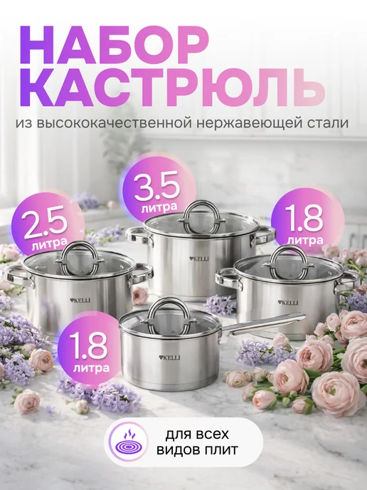 KELLI Набор кастрюль KL-4702, серый