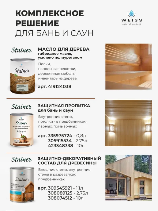 Weiss natural product Пропитка для бани и сауны антисептическая 2.75л, 10 л, фото 2