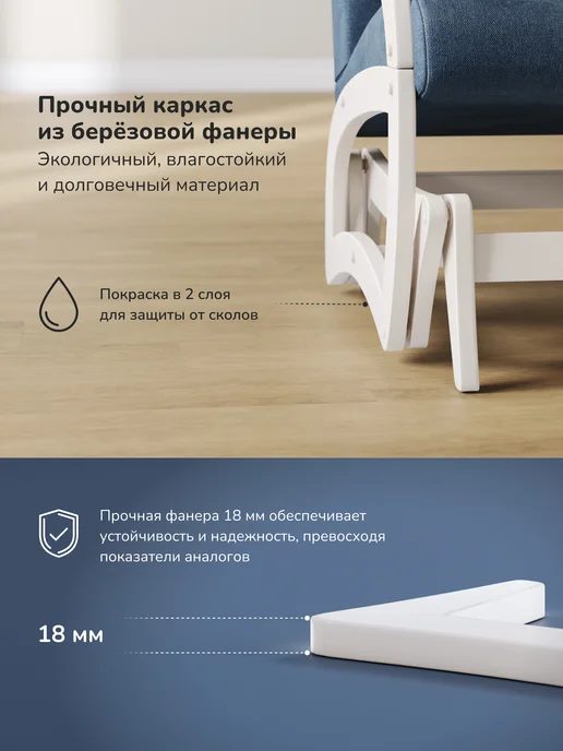 Leset Кресло качалка взрослое для дома мягкое Тея, синий, фото 3
