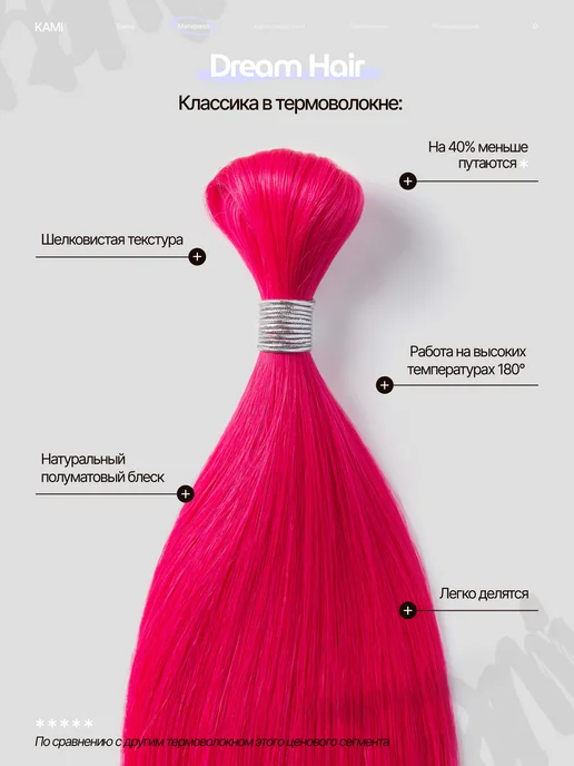 Kami Термоволокно для афронаращивания биопротеиновые волосы, розовый, фото 2