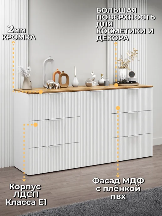Мегакрафт Комод для вещей с ящиками и полками широкий 160, белый, фото 4