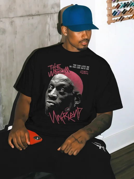 ORGVSM Футболка винтажная оверсайз Rodman 90s rap hip hop, черный, фото 3