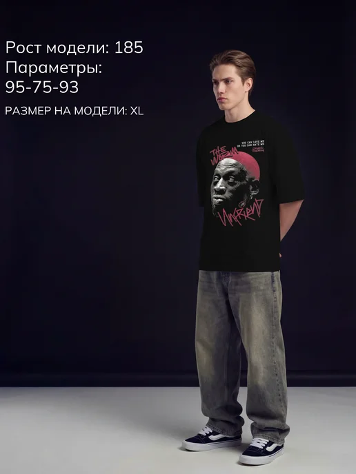 ORGVSM Футболка винтажная оверсайз Rodman 90s rap hip hop, черный, фото 4