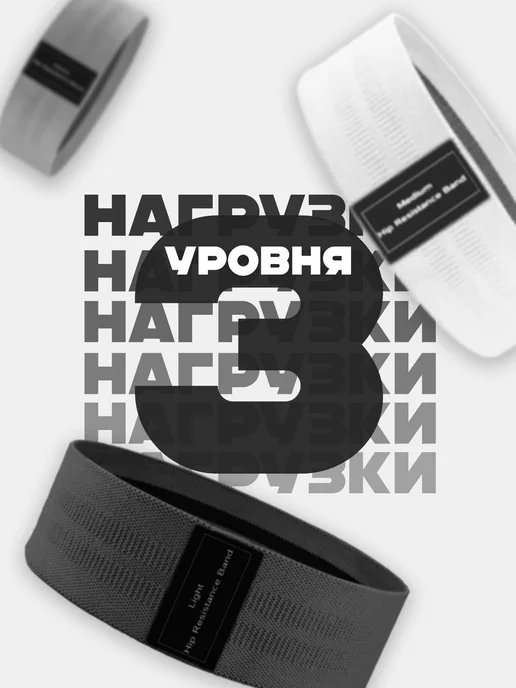 DEZZKO Фитнес резинки тканевые набор 3 шт для ног и ягодиц, 3 шт, фото 2