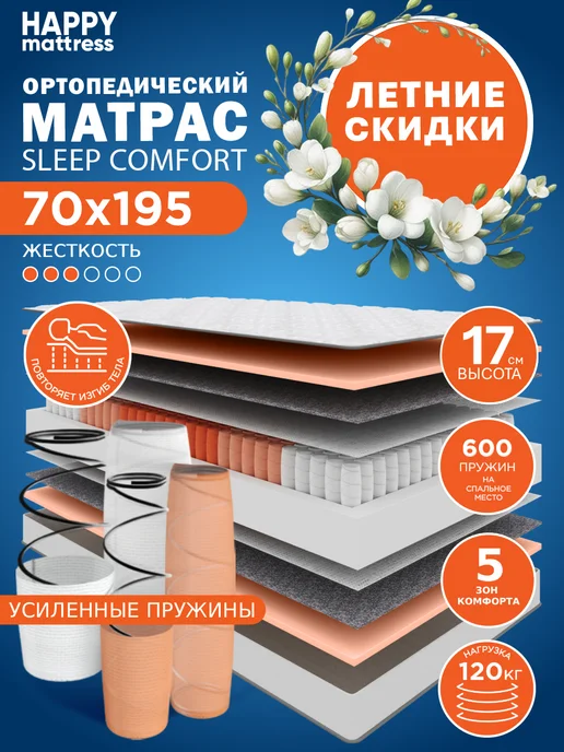 HAPPY MATTRESS Матрас SLEEP COMFORT 140х185 см ортопедический пружинный, 70x195 см
