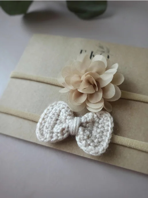 E.KO Knitted accessories Повязка на голову для малыша, бежевый, фото 3