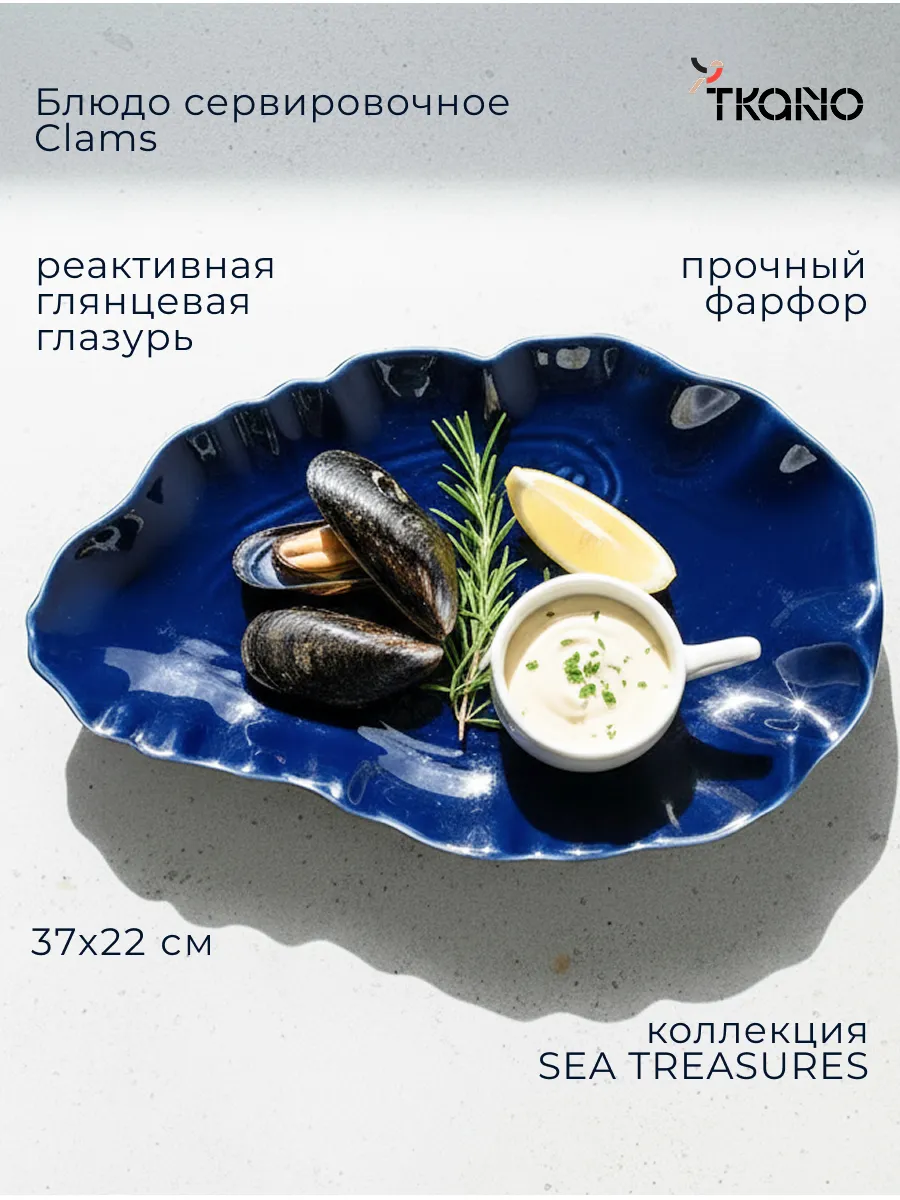 Блюдо сервировочное для подачи Sea treasures синее