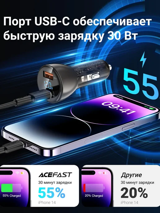 ACEFAST Автомобильное зарядное устройство в прикуриватель USB TypeC, вариант, фото 4