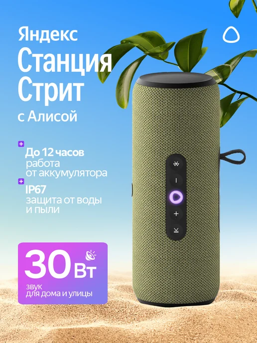 Яндекс Умная портативная колонка Станция Стрит с Алисой, зеленый