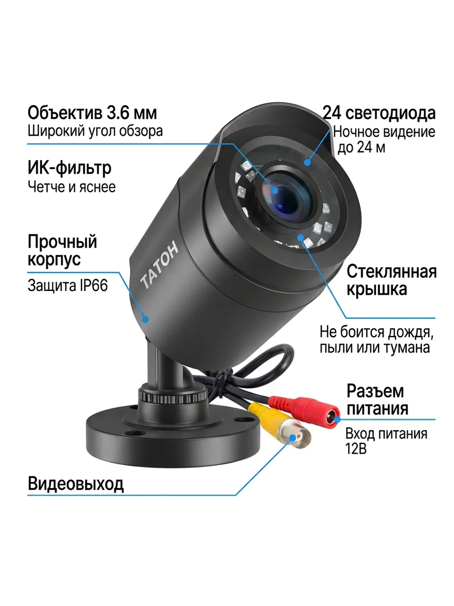 камера видеонаблюдения Уличная внутренняя 2Мп TVI Черный